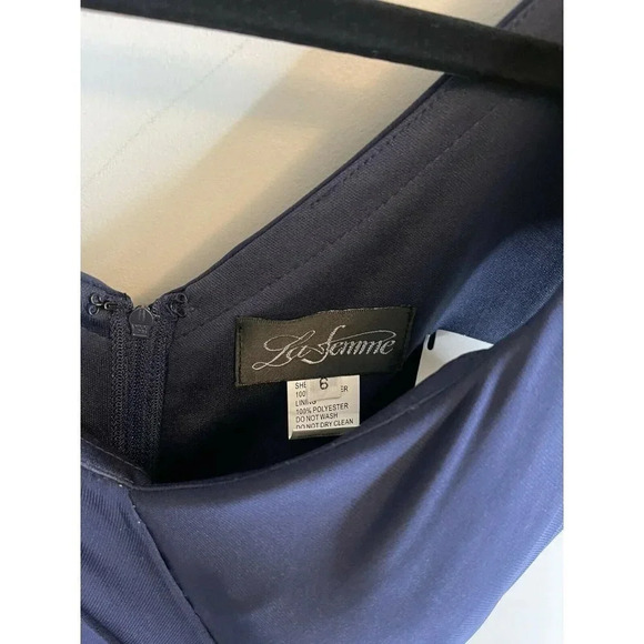 La Femme V-Neck Cap Sleeve Jersey Gown Ruching Navy Blue Formal Women’s 6 - Picture 6 of 7